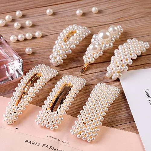 12 Pcs Pearl Hair Clips Large Hair Clips Pins Barrette Ties Hair for Women Girls Elegant Handmade Fashion Hair Accessories Pearl Hair Clips for Party Wedding Daily