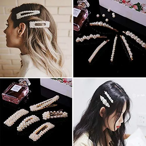 12 Pcs Pearl Hair Clips Large Hair Clips Pins Barrette Ties Hair for Women Girls Elegant Handmade Fashion Hair Accessories Pearl Hair Clips for Party Wedding Daily