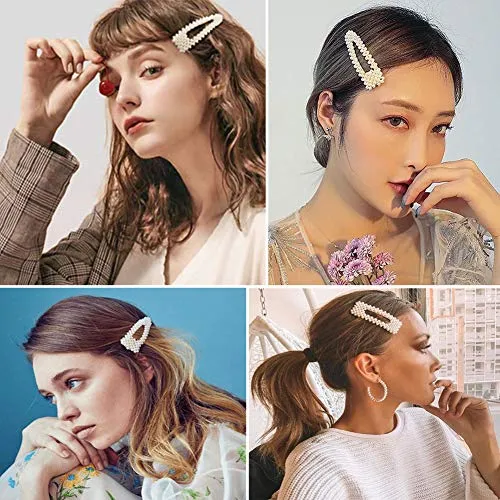 12 Pcs Pearl Hair Clips Large Hair Clips Pins Barrette Ties Hair for Women Girls Elegant Handmade Fashion Hair Accessories Pearl Hair Clips for Party Wedding Daily