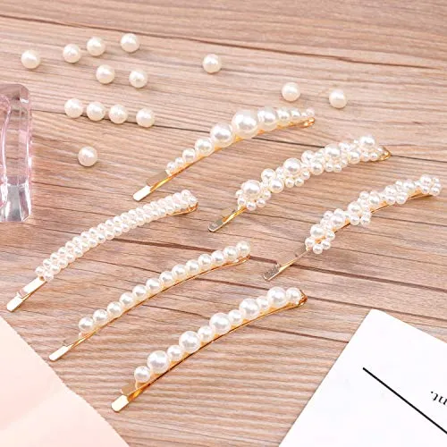 12 Pcs Pearl Hair Clips Large Hair Clips Pins Barrette Ties Hair for Women Girls Elegant Handmade Fashion Hair Accessories Pearl Hair Clips for Party Wedding Daily