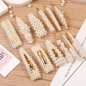 12 Pcs Pearl Hair Clips Large Hair Clips Pins Barrette Ties Hair for Women Girls Elegant Handmade Fashion Hair Accessories Pearl Hair Clips for Party Wedding Daily