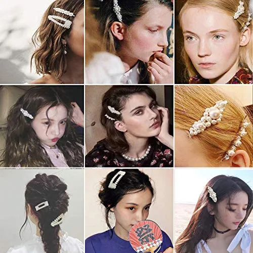 12 Pcs Pearl Hair Clips Large Hair Clips Pins Barrette Ties Hair for Women Girls Elegant Handmade Fashion Hair Accessories Pearl Hair Clips for Party Wedding Daily