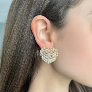 14K GOLD DIAMOND PEARL SIMONE HEART EARRINGS