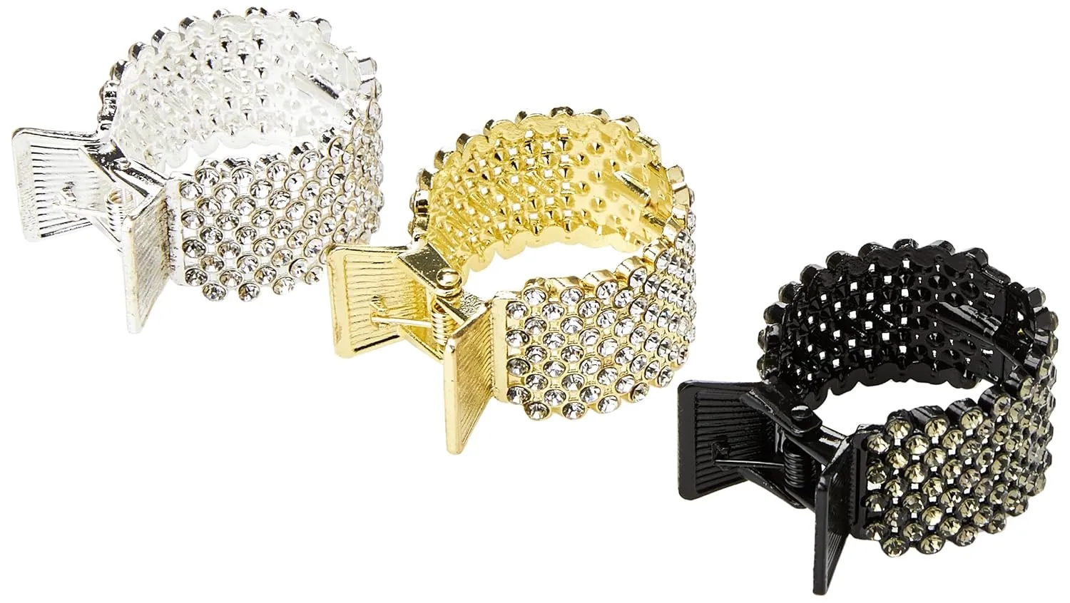 3 Pack Small Hair Clips for High Ponytail, Nonslip Metal Rhinestone Hairclips, Ponytail Holder, High Ponytail Claw Clip, Decorative Hairpins, Hair Accessories for Women and Girls