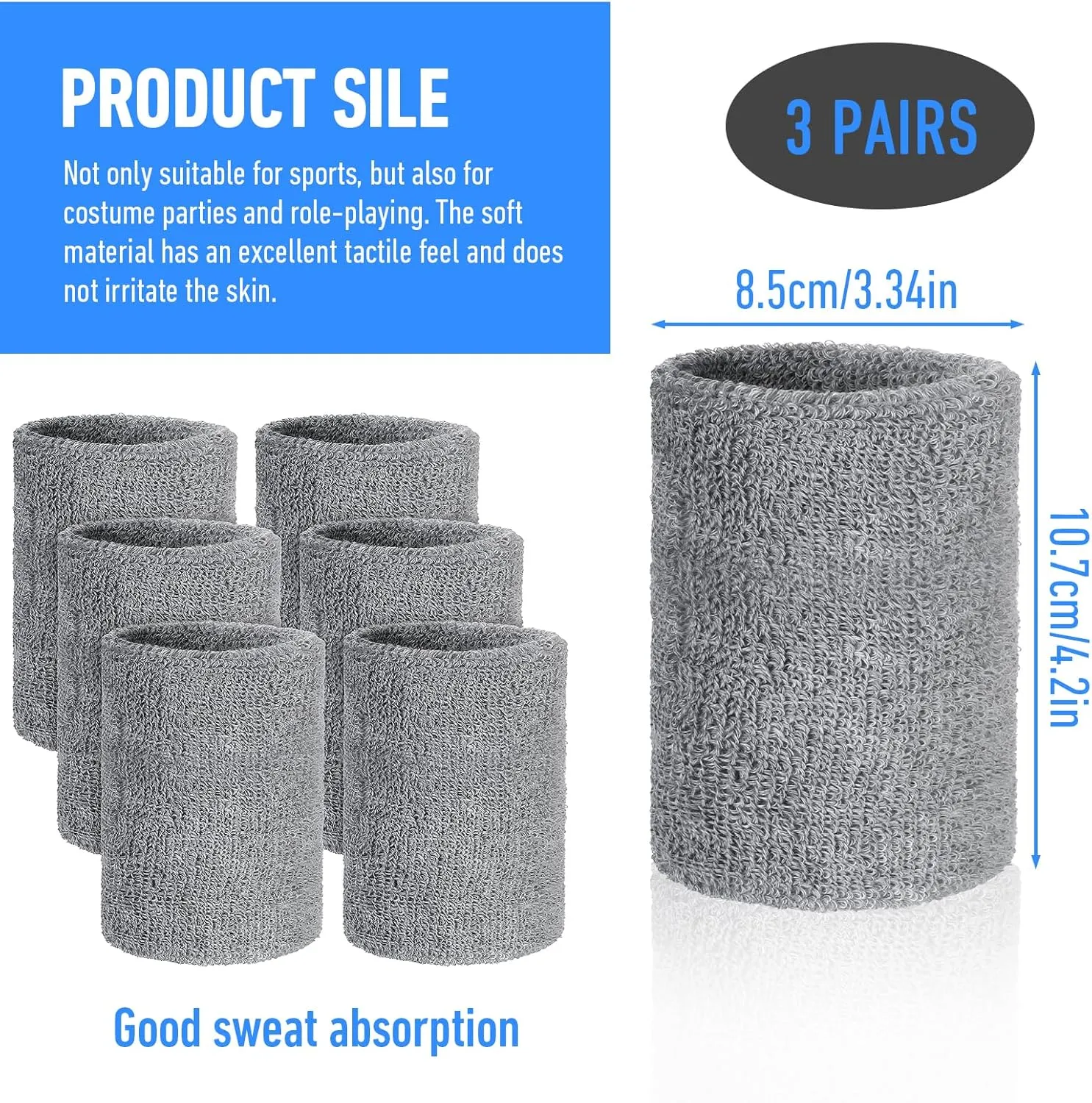 6 Pcs 4 Inch Wrist Bands Sports, Cotton Elastic Sweat Bands Wristbands for Women Men, Wrist Band for Tennis, Basketball, Running, Gym, Working Out