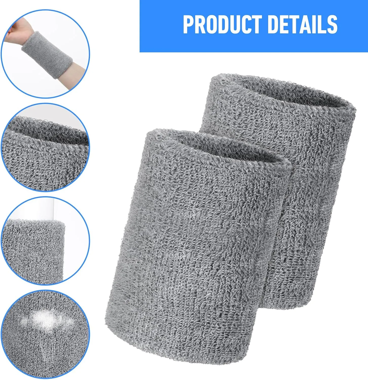 6 Pcs 4 Inch Wrist Bands Sports, Cotton Elastic Sweat Bands Wristbands for Women Men, Wrist Band for Tennis, Basketball, Running, Gym, Working Out