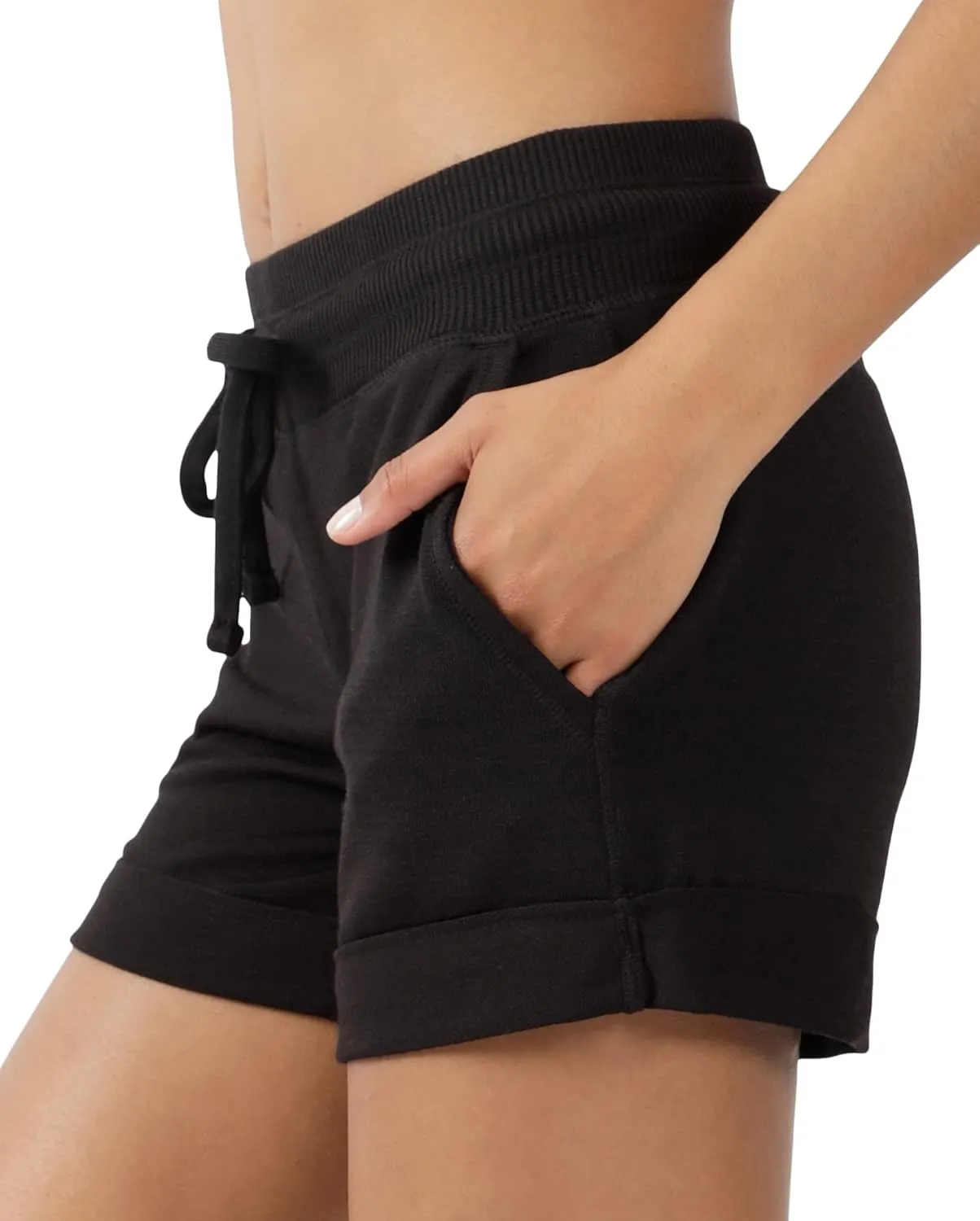 90 Degree By Reflex Womens Soft Sweat Shorts High Waisted Drawstring Lounge Shorts with Pockets