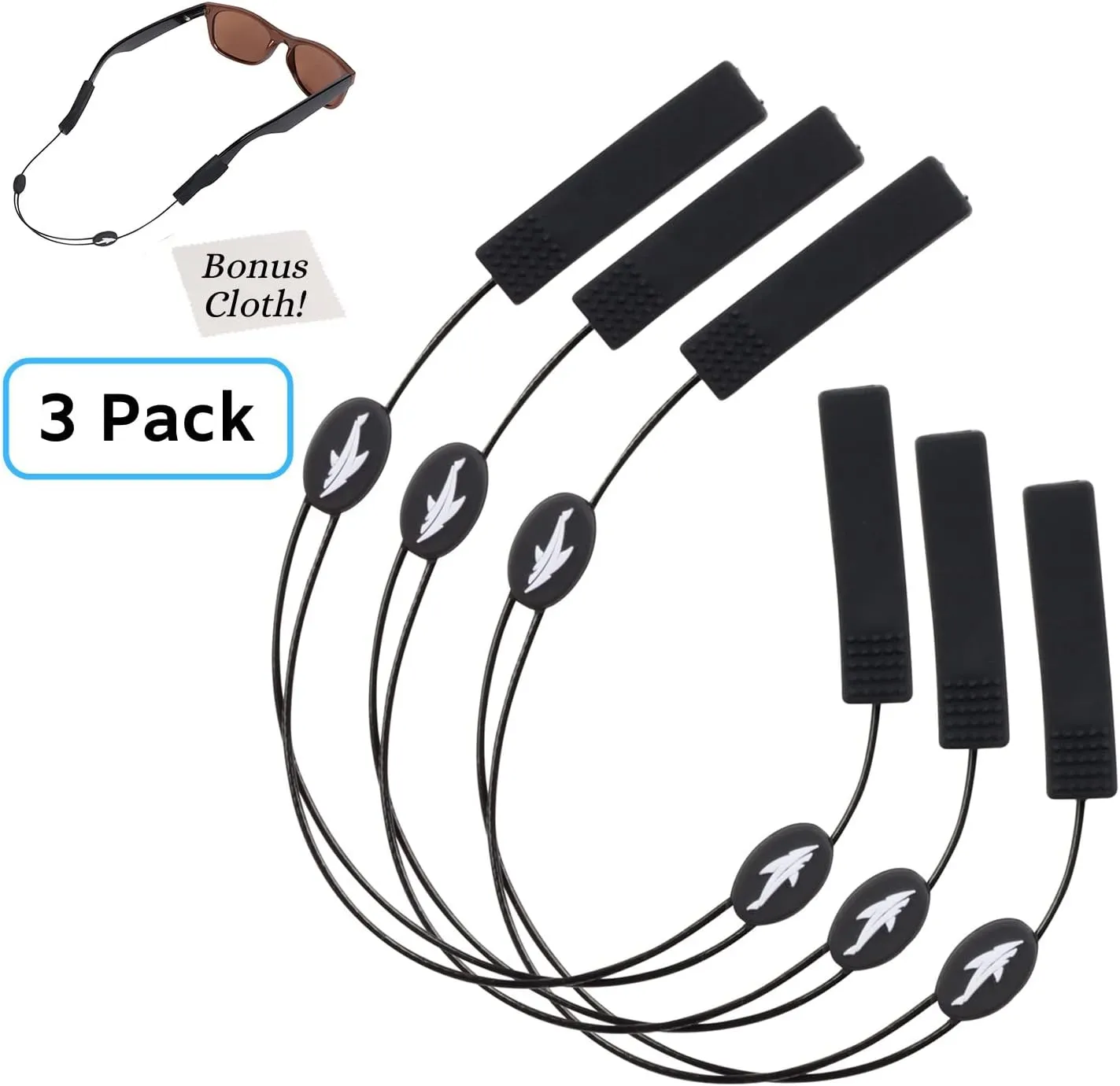 Adjustable Eyeglass Strap (Shark Style) - No Tail Sunglass Strap - Eyewear String Holder - With Bonus Glasses Cleaning Cloth