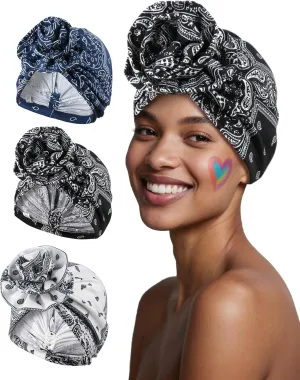Babalet Turbans for Women Pre Tied 3D Flower Knot Head Wraps Paisley Headwear Cap Boho Fashion Beanie Cancer Chemo Bonnet