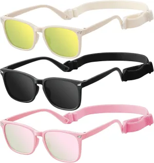 Baby Infant & Toddler Polarized Sunglasses with Strap, UV400 Protection for Boys & Girls 0-24 Months, 3 Pack