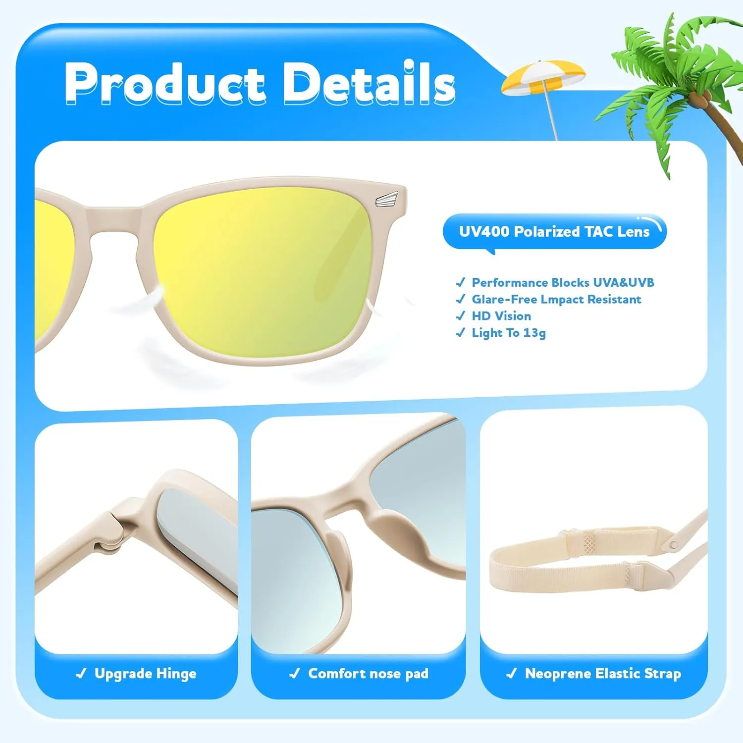 Baby Infant & Toddler Polarized Sunglasses with Strap, UV400 Protection for Boys & Girls 0-24 Months, 3 Pack