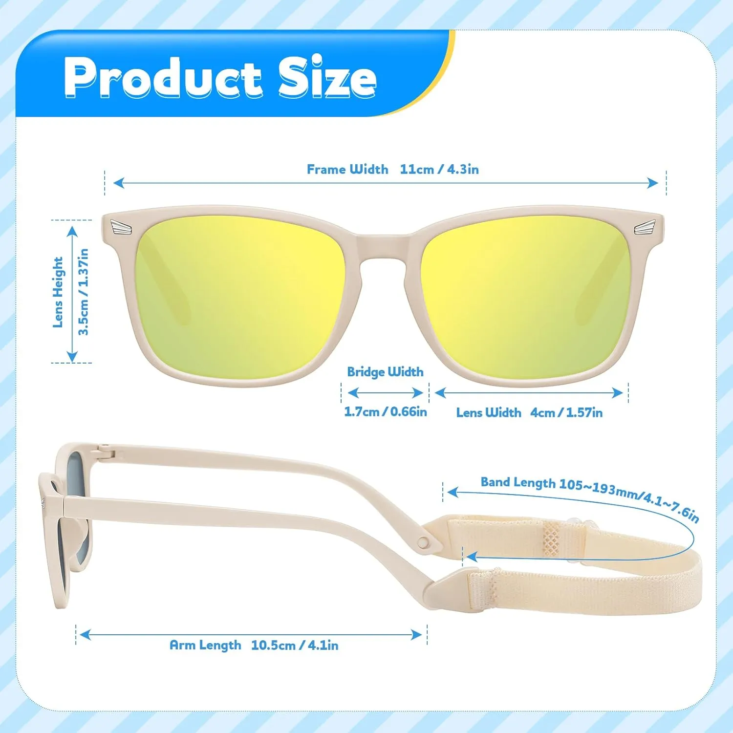 Baby Infant & Toddler Polarized Sunglasses with Strap, UV400 Protection for Boys & Girls 0-24 Months, 3 Pack