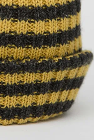 Charcoal & Mustard Yellow Striped Knitted Beanie