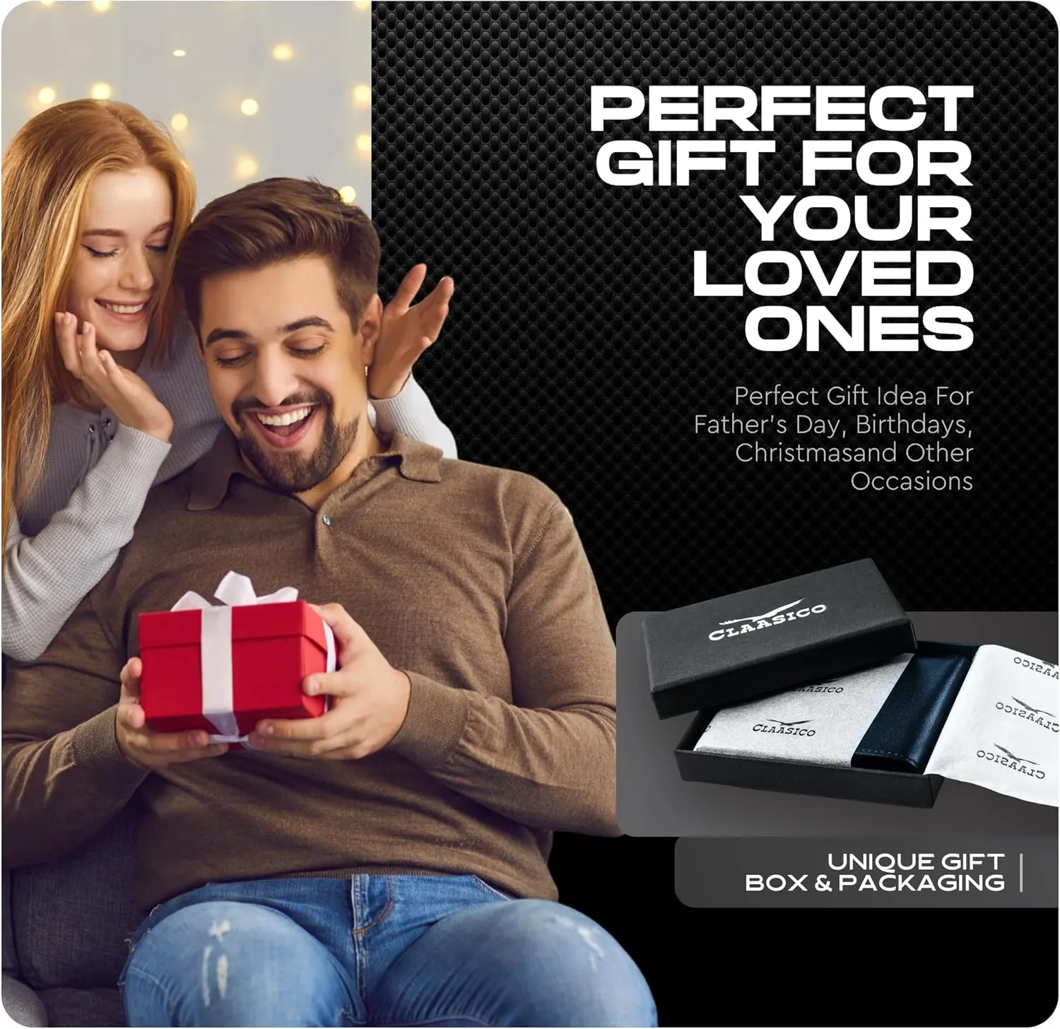 Claasico Mens Bifold Wallet for Men  Genuine Leather RFID Wallet, Slim Billfold Cardholder w/ID Window  Gift Box Included