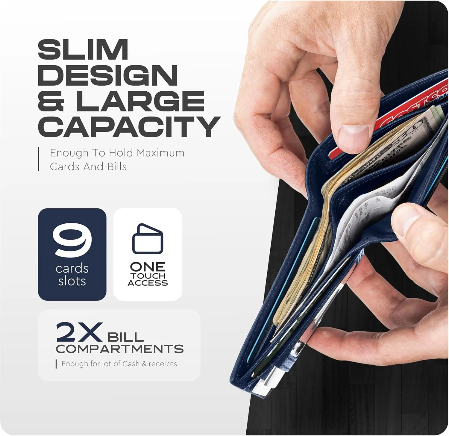 Claasico Mens Bifold Wallet for Men  Genuine Leather RFID Wallet, Slim Billfold Cardholder w/ID Window  Gift Box Included