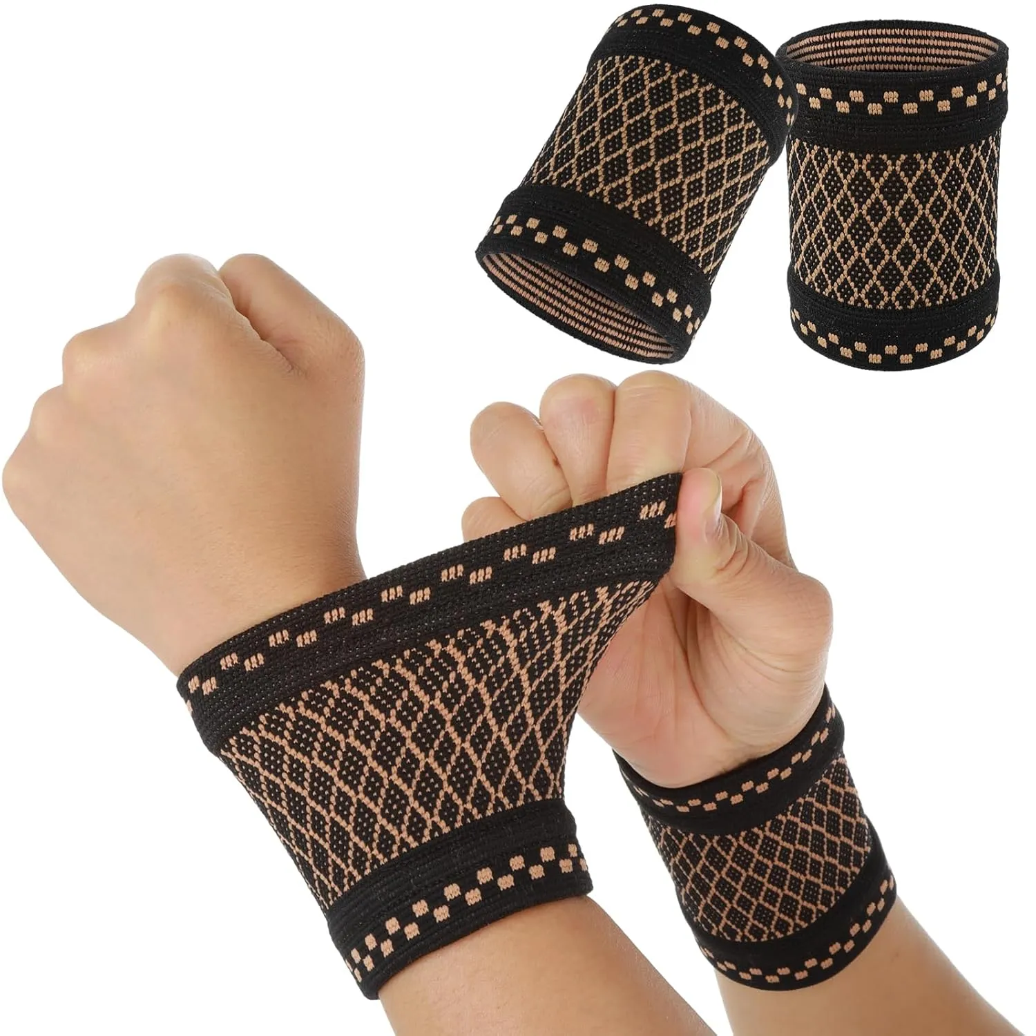 Copper Wrist Compression Sleeves, 1 Pairs Wrist Brace Wrist Support for Weightlifting Fitness Yoga Workout, Arthritis, Sprains, Tendonitis, Adjustable Wrist Sleeves for Women and Men (M)