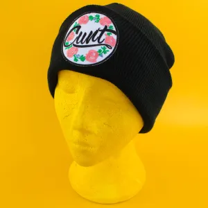 CUNT FLORAL PATCH BLACK BEANIE - PACK OF 3