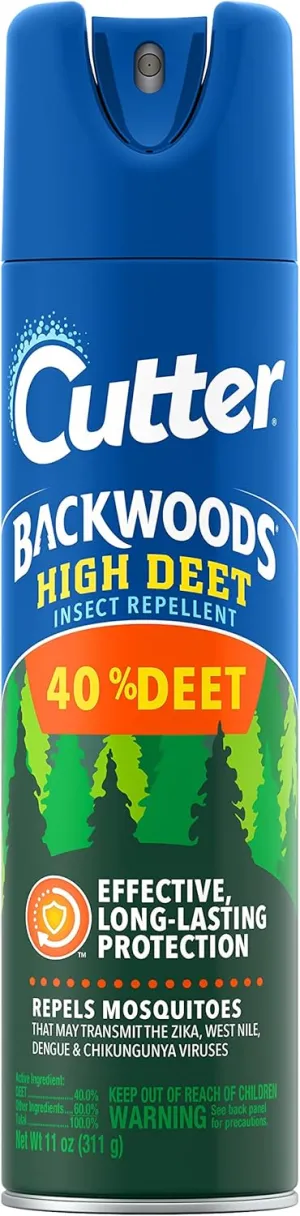 Cutter Backwoods High DEET Insect Repellent 11 oz, Aerosol, with 40% DEET