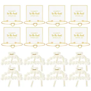 DEEKA 16 Pcs Bridesmaid Proposal Gifts, Pearl Hair Claw Clips & Bridesmaid Knot Bracelet Bachelorette Party Wedding Favors Bridal Party Present Hair Accessories for Women(Gold Bracelets)