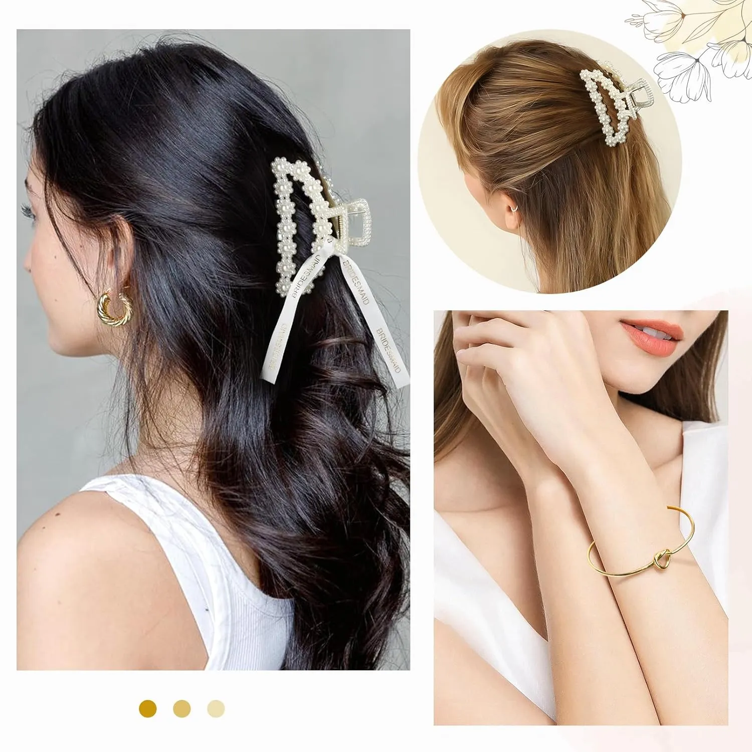 DEEKA 16 Pcs Bridesmaid Proposal Gifts, Pearl Hair Claw Clips & Bridesmaid Knot Bracelet Bachelorette Party Wedding Favors Bridal Party Present Hair Accessories for Women(Gold Bracelets)