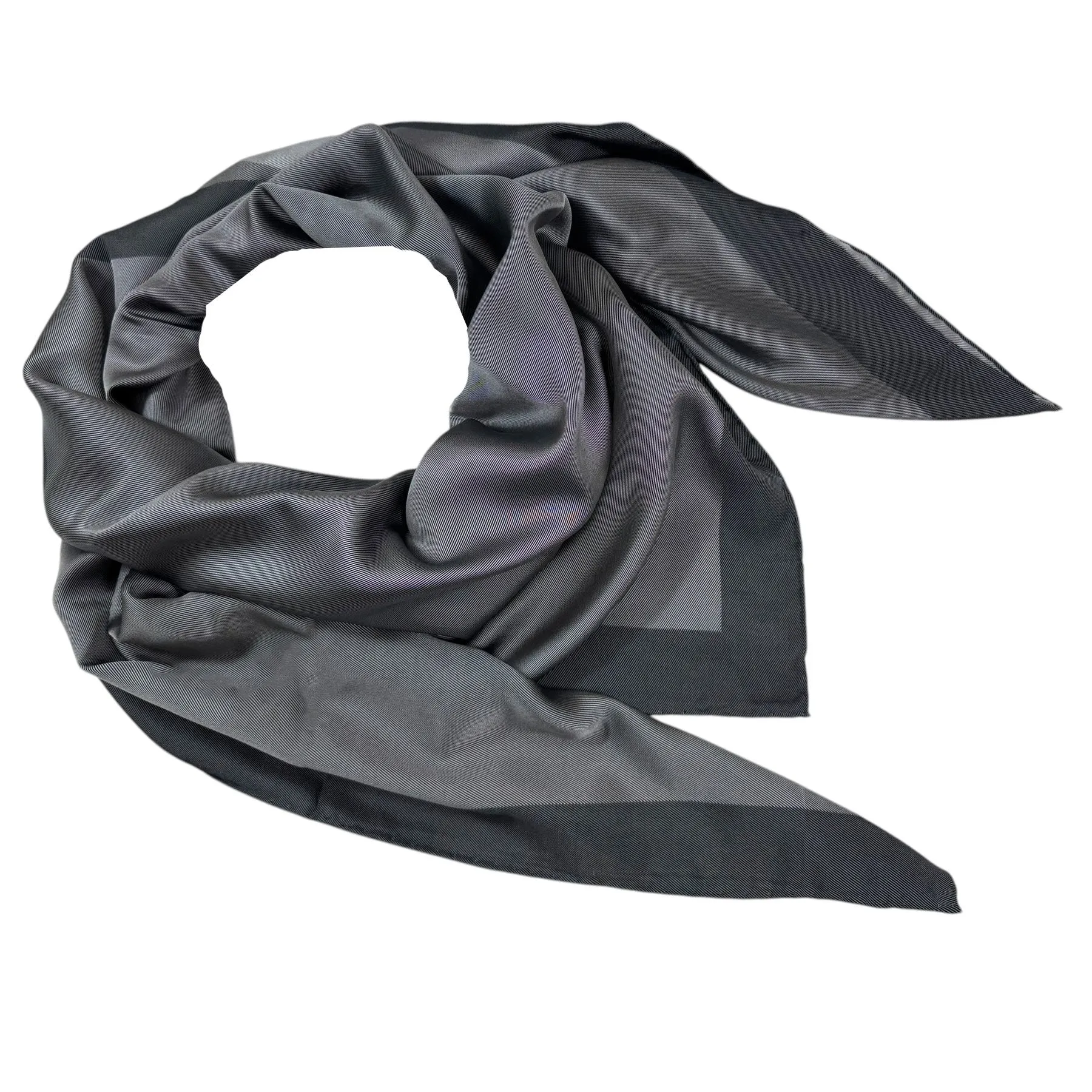 Elie Saab Scarf Gray Solid With Center Logo - Extra Large Twill Silk Wrap