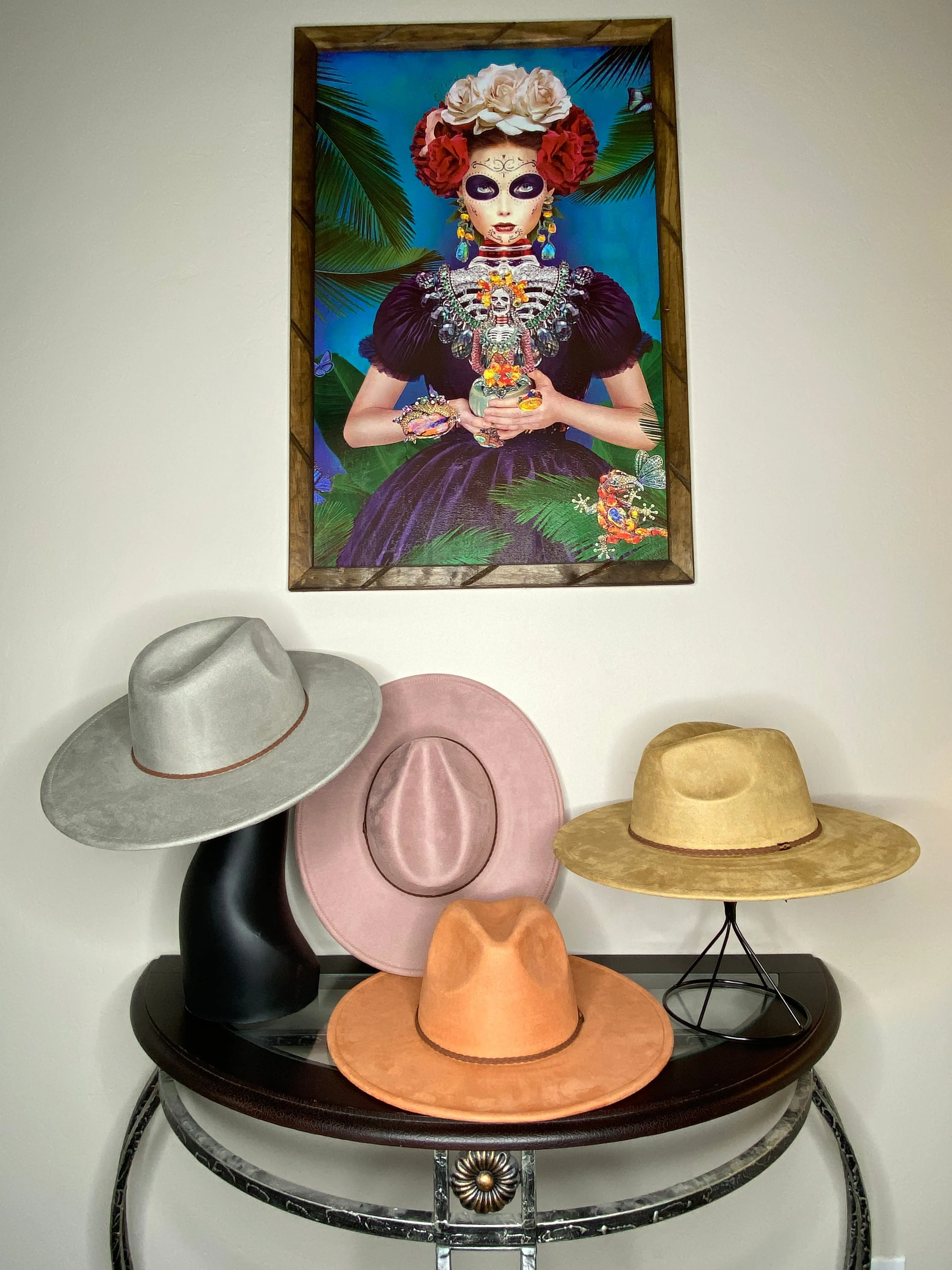 Faux Suede Wide Brim Hat