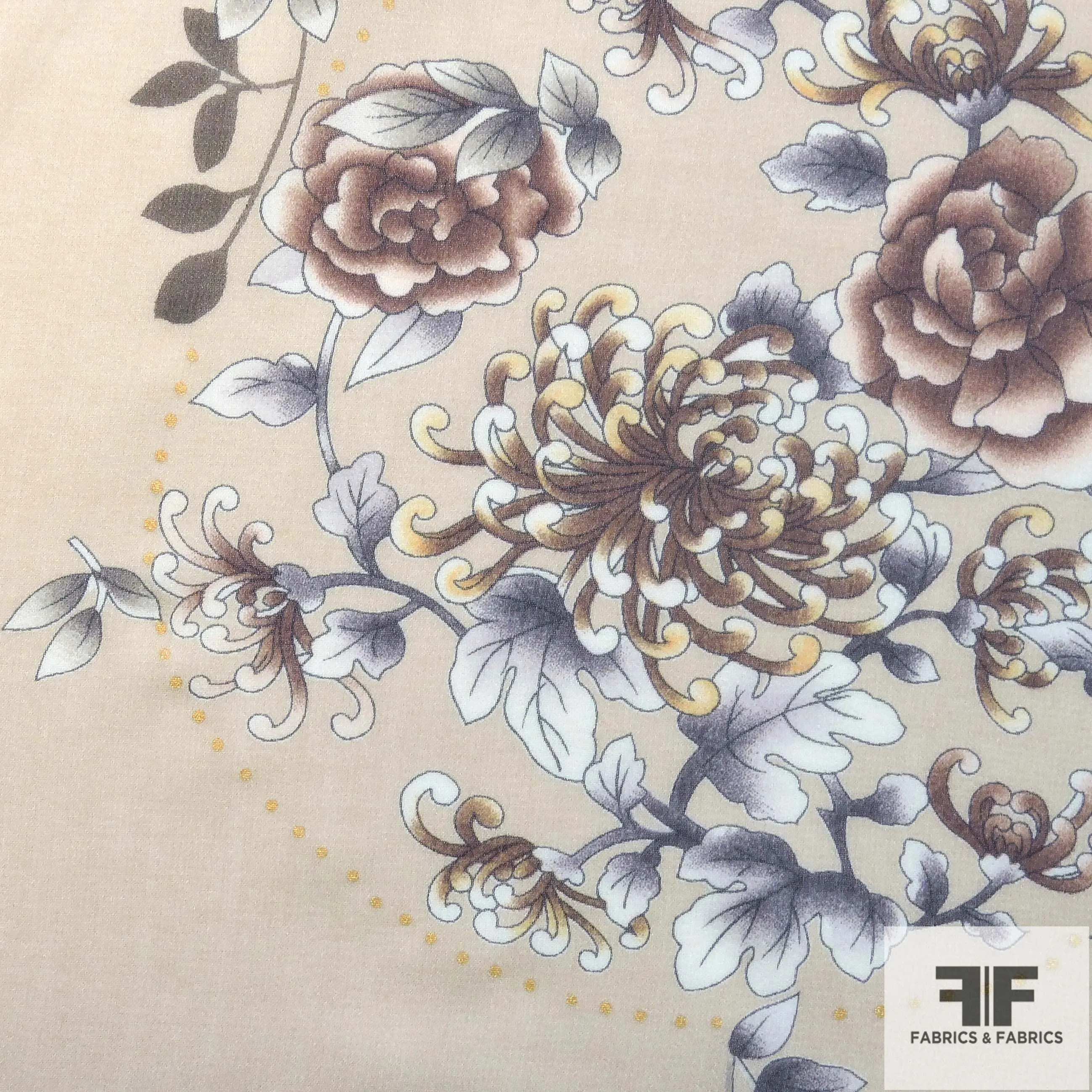 Floral Printed Silk Chiffon - Brown/Tan/Natural