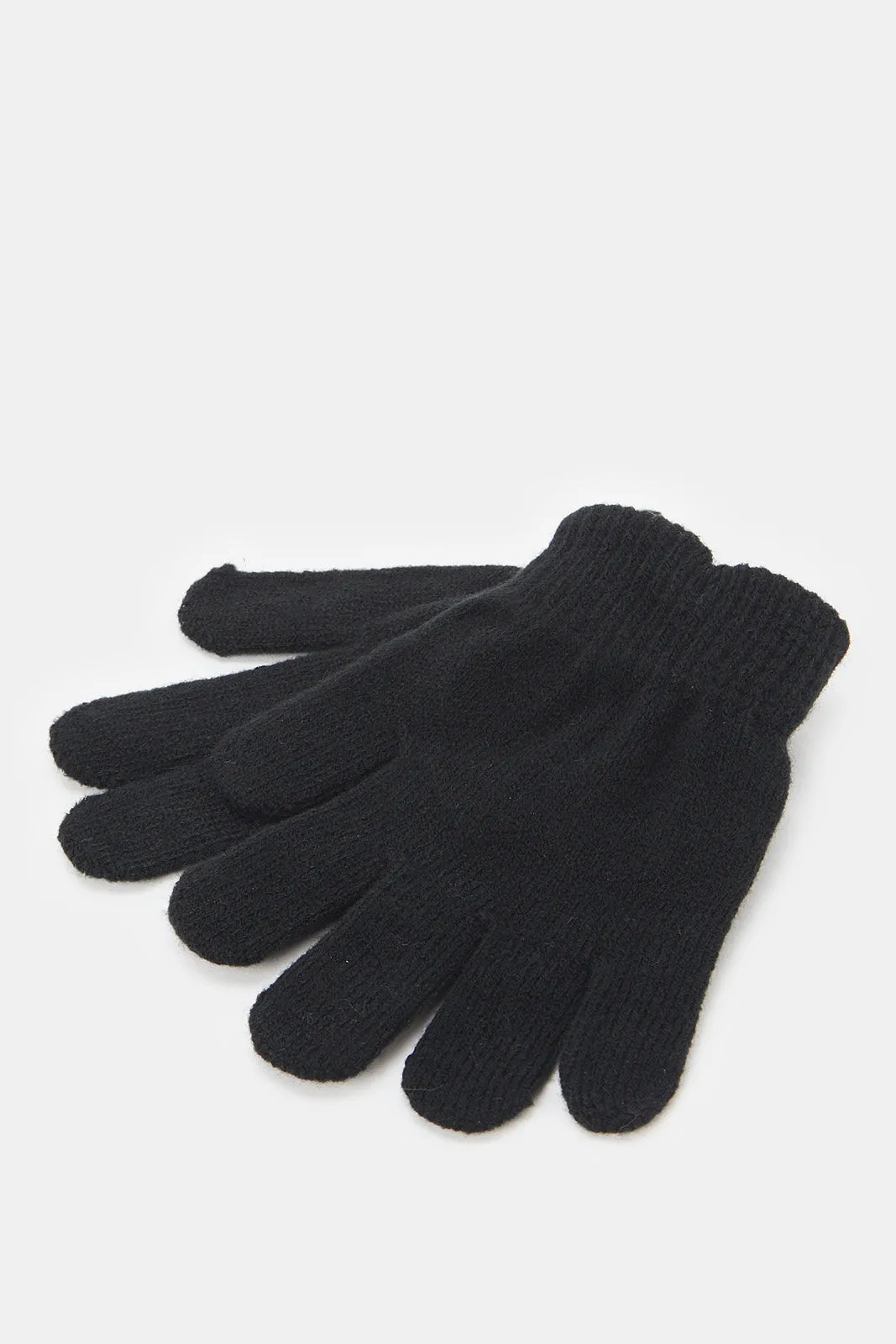 Girls Black Embellished Cap And Gloves Set (Pack Of 2)