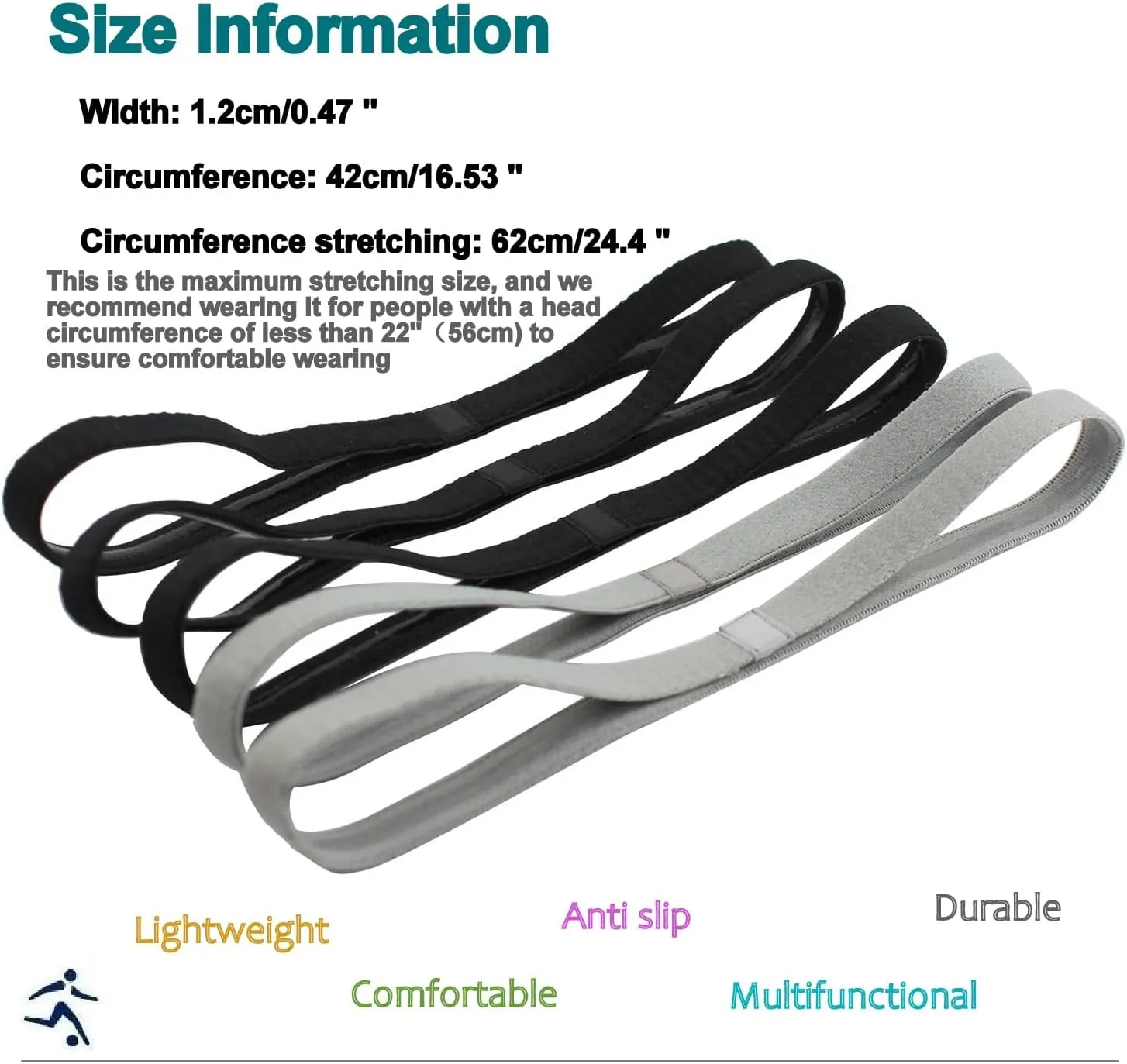 Girls Sport Headbands Non-Slip Hairband - Athletic Grip Elastic Single Skinny Sweatbands for Guide Sweat When Running Soccer Basketball Yoga Tennis Cycling 10 Pack