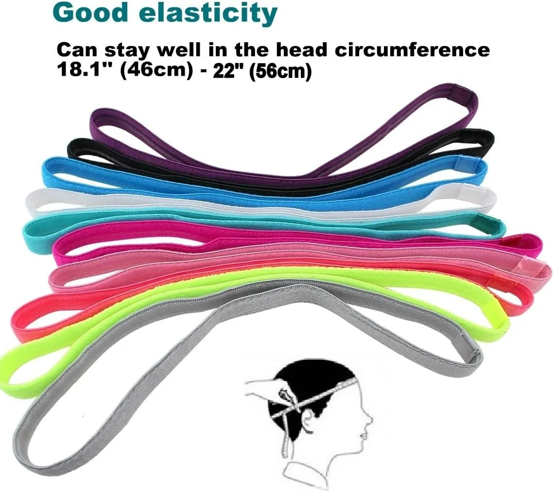 Girls Sport Headbands Non-Slip Hairband - Athletic Grip Elastic Single Skinny Sweatbands for Guide Sweat When Running Soccer Basketball Yoga Tennis Cycling 10 Pack