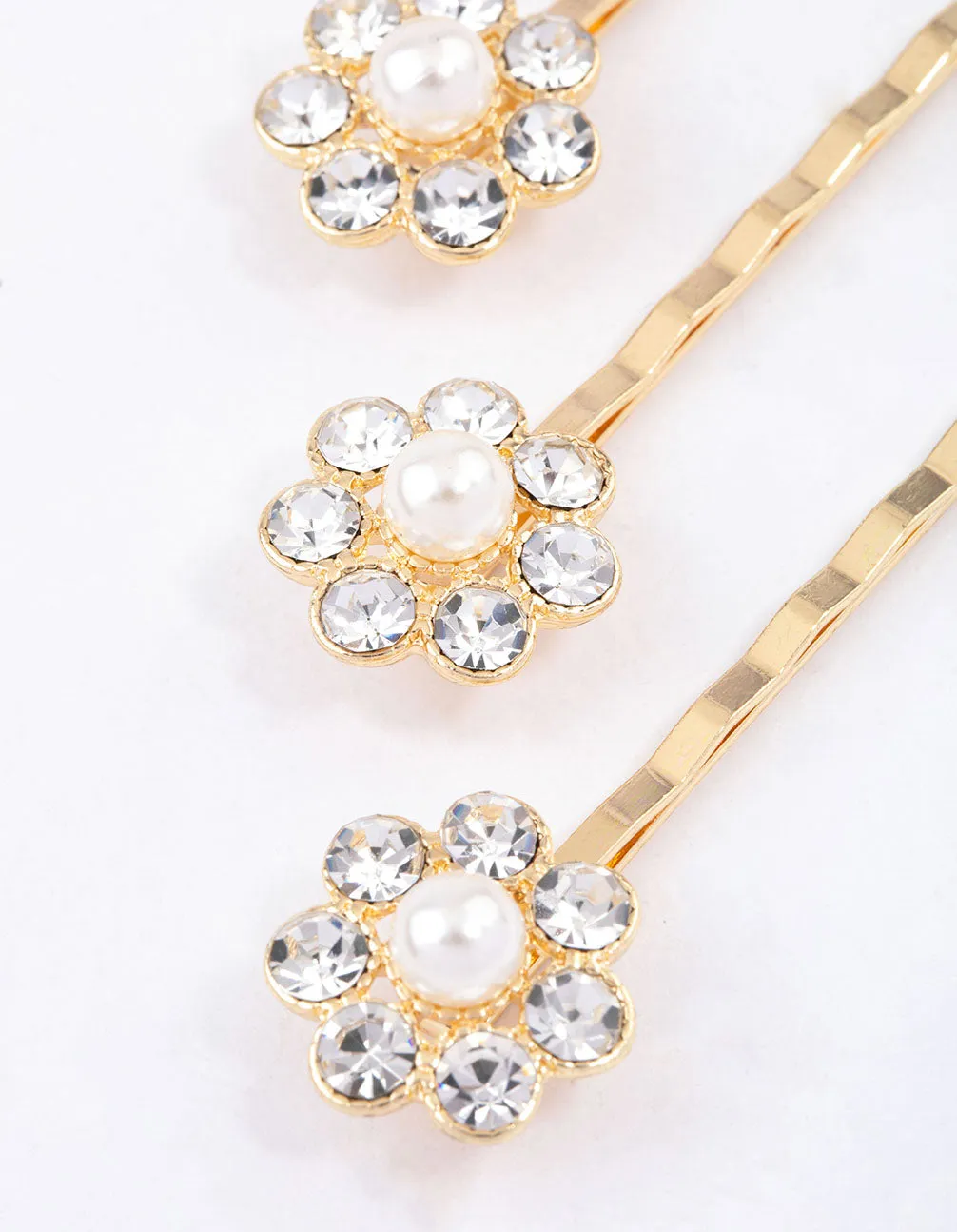 Gold Diamante & Pearl Hair Slides 4-Pack