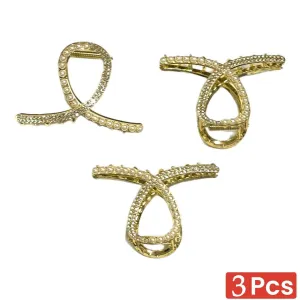 Gold Pearl Metallic Hair Claw Clips Set - 3 Pcs (457825)