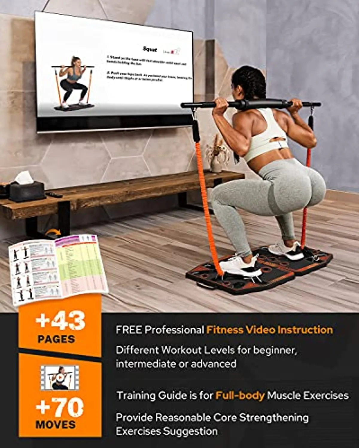Gonex Portable Home Gym Workout Equipment with 14 Exercise Accessories Ab Roller Wheel,Elastic Resistance Bands,Push-up Stand,Post Landmine Sleeve and More for Full Body Workouts System