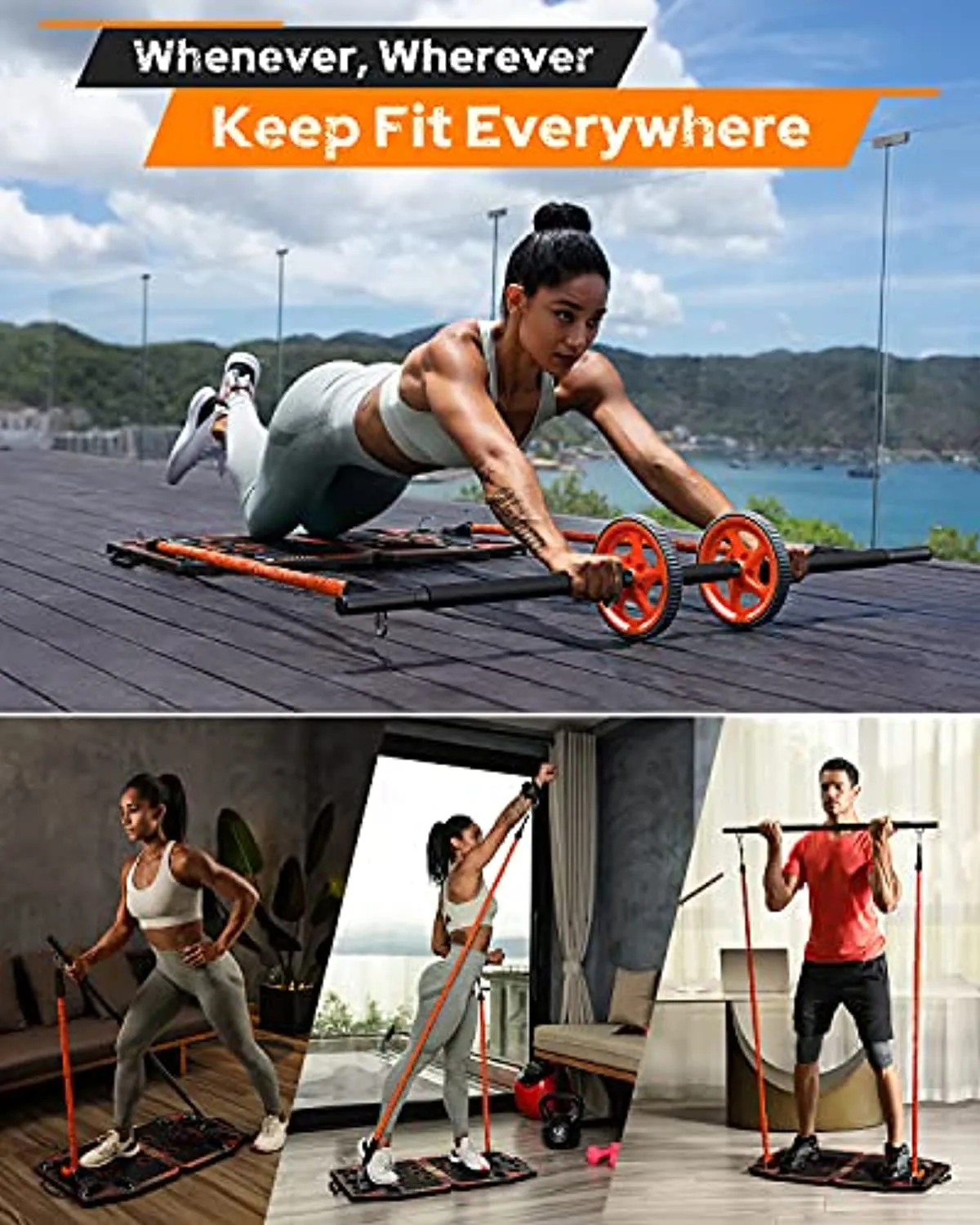 Gonex Portable Home Gym Workout Equipment with 14 Exercise Accessories Ab Roller Wheel,Elastic Resistance Bands,Push-up Stand,Post Landmine Sleeve and More for Full Body Workouts System