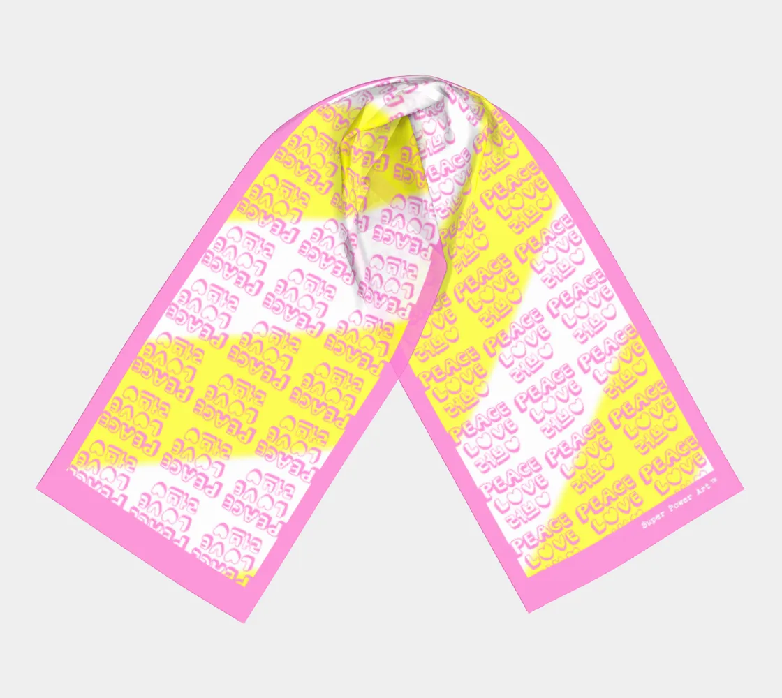 Insook Hwang's Art_Scarves_Love&Peace_pinktext_yellow#2_pinkline