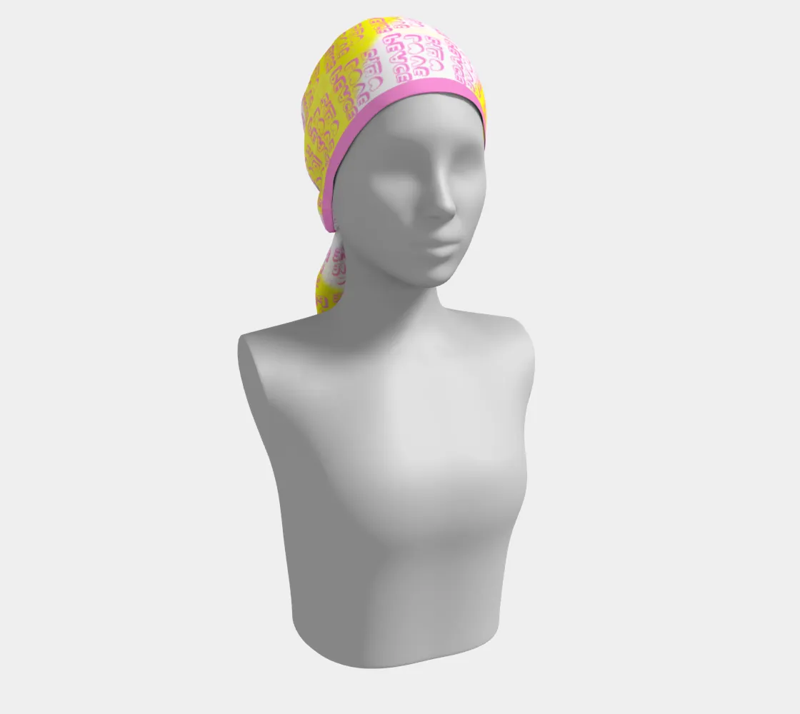 Insook Hwang's Art_Scarves_Love&Peace_pinktext_yellow#2_pinkline