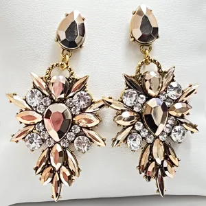 Jasmine - Rhinestone Statement Earrings (Bronze)
