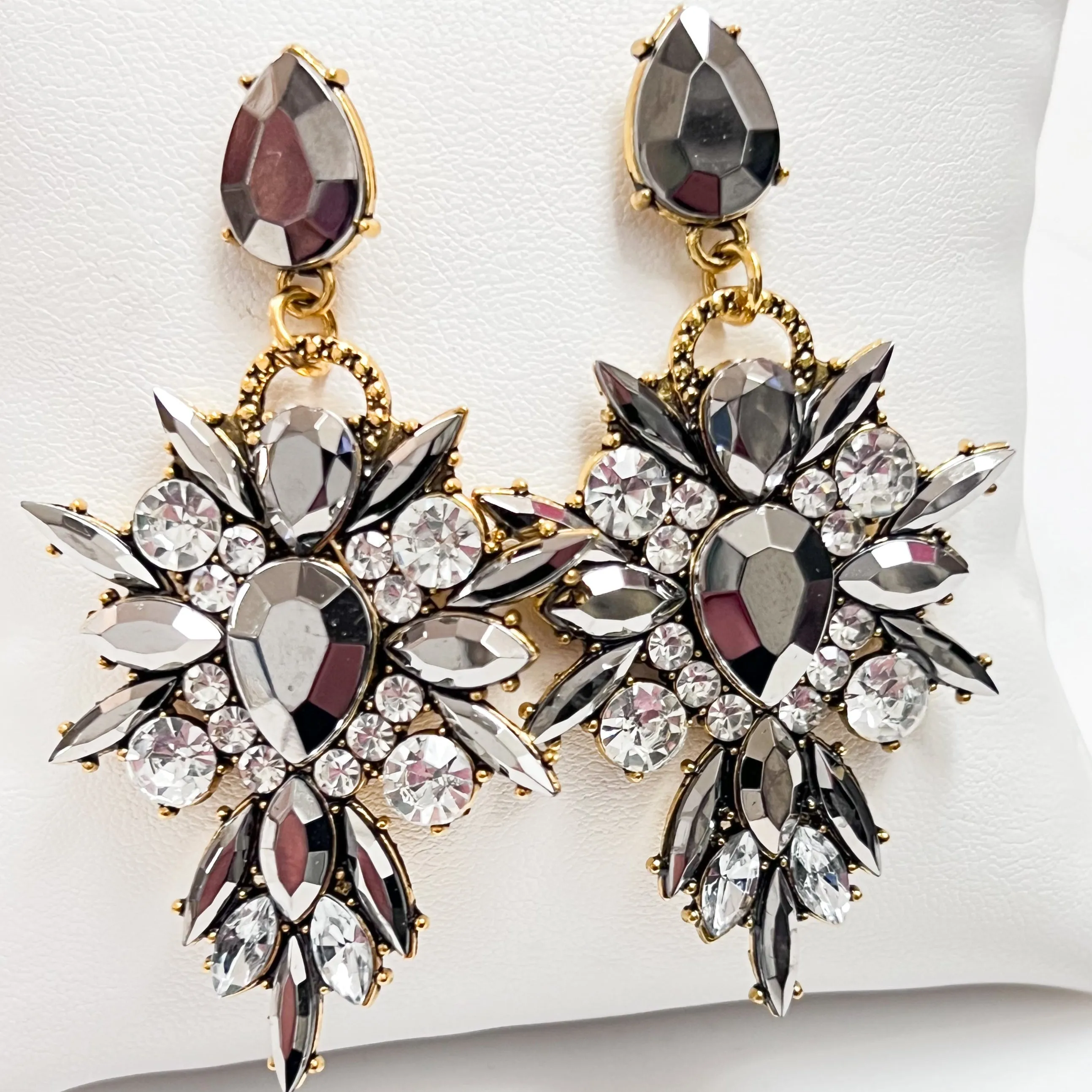 Jasmine - Rhinestone Statement Earrings (Gunmetal)