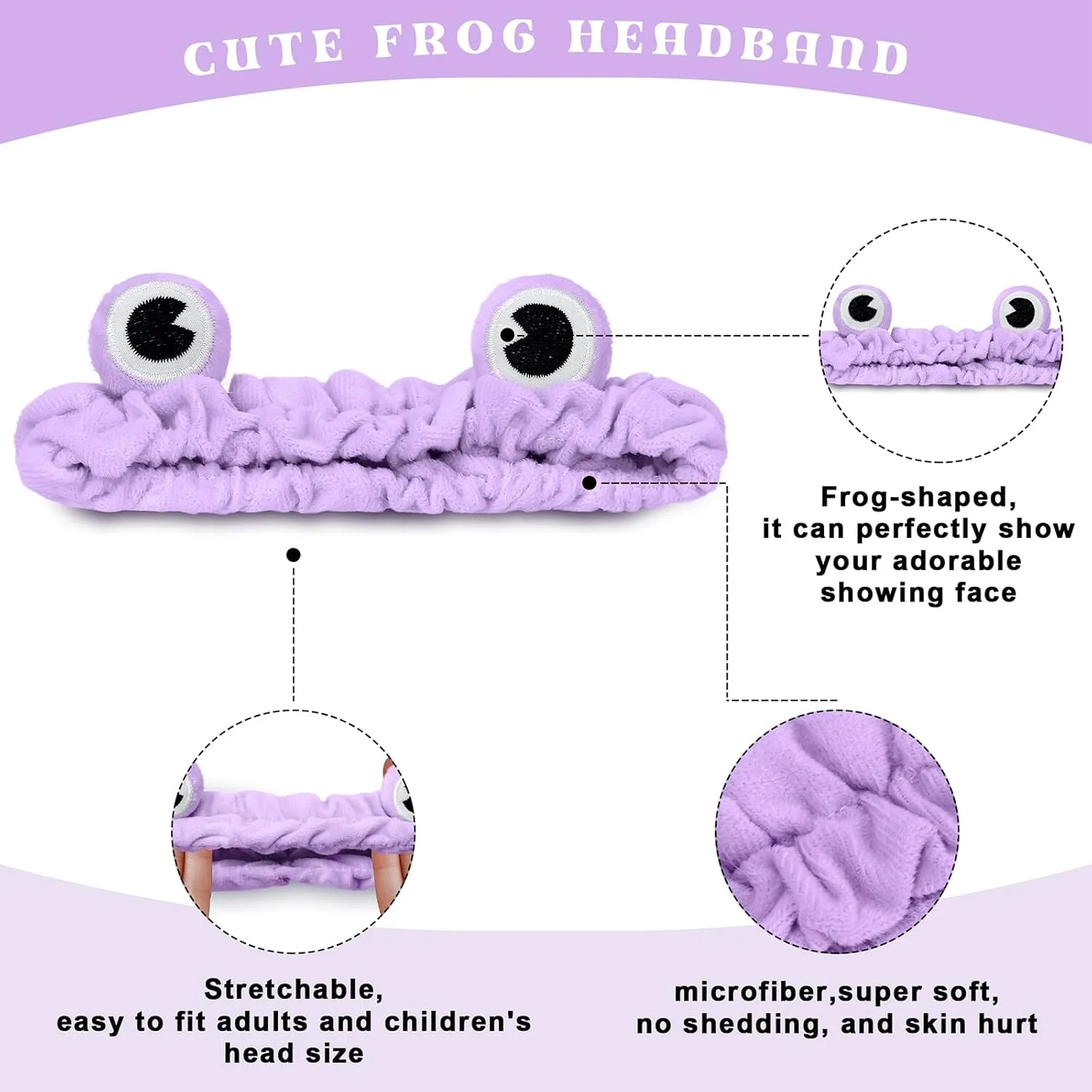 Jowmoy Purple Frog Eye Elastic Headband - Versatile for Spa, Skincare, Makeup, Face Wash, Fun Gift for Women (1 Pack)