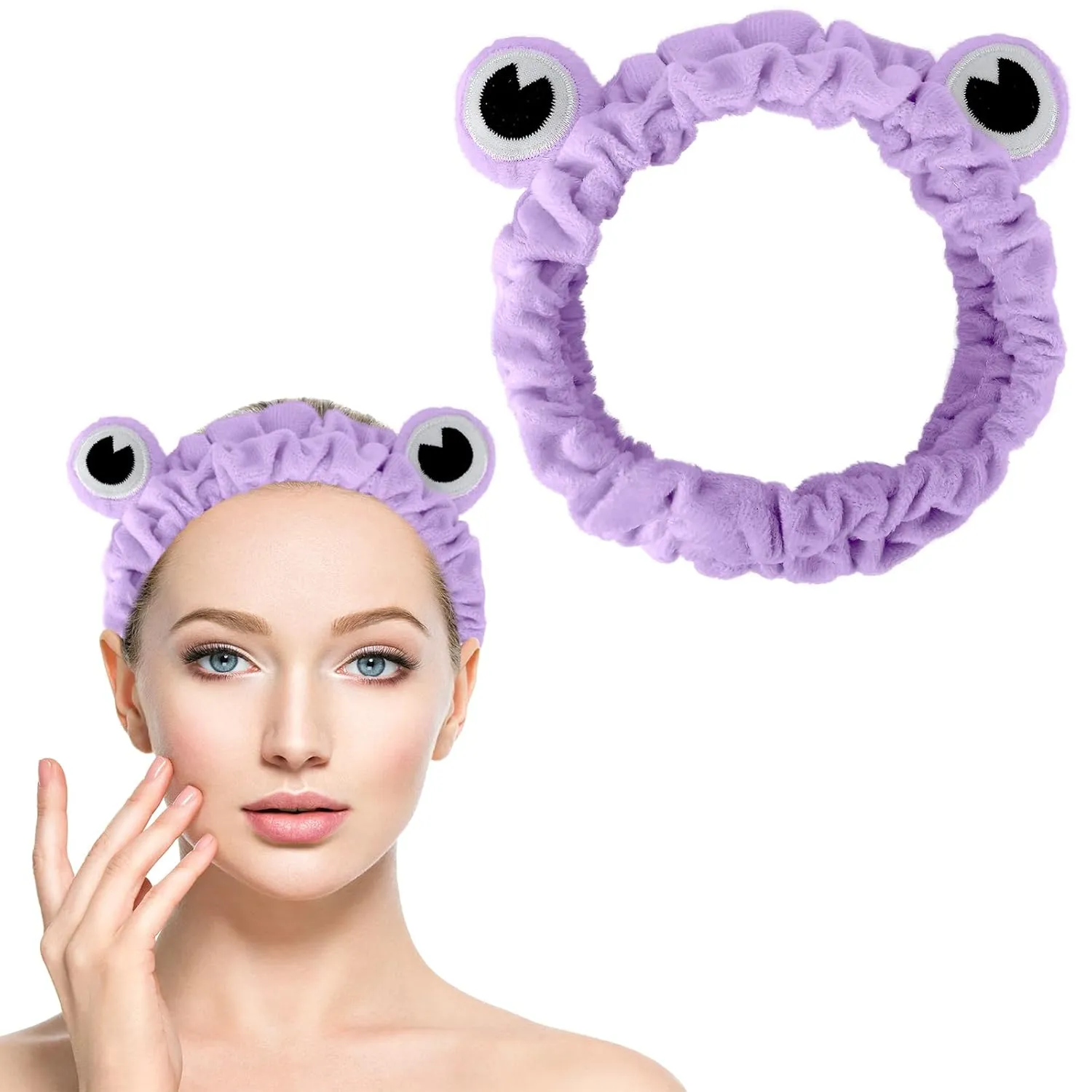 Jowmoy Purple Frog Eye Elastic Headband - Versatile for Spa, Skincare, Makeup, Face Wash, Fun Gift for Women (1 Pack)