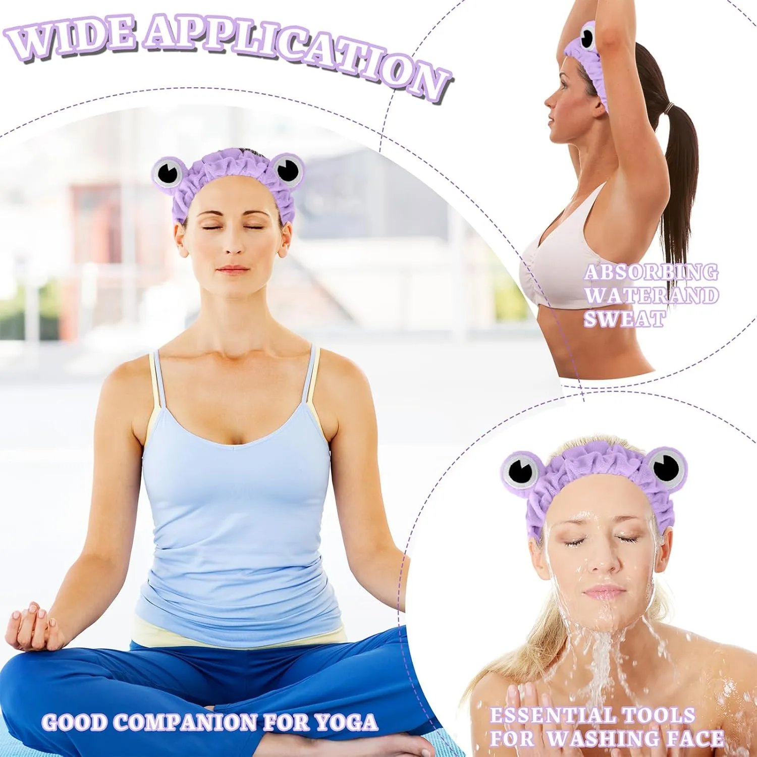 Jowmoy Purple Frog Eye Elastic Headband - Versatile for Spa, Skincare, Makeup, Face Wash, Fun Gift for Women (1 Pack)