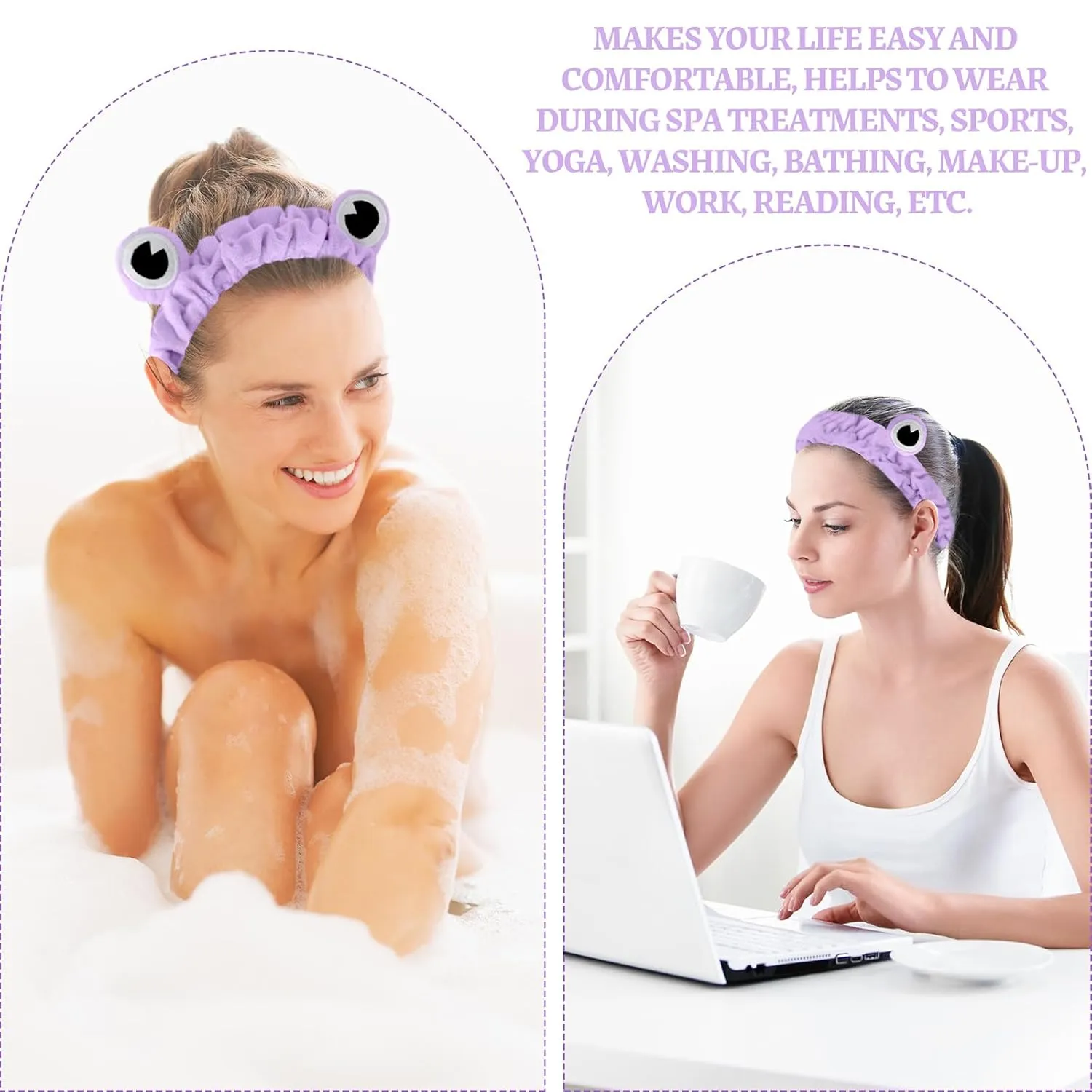 Jowmoy Purple Frog Eye Elastic Headband - Versatile for Spa, Skincare, Makeup, Face Wash, Fun Gift for Women (1 Pack)