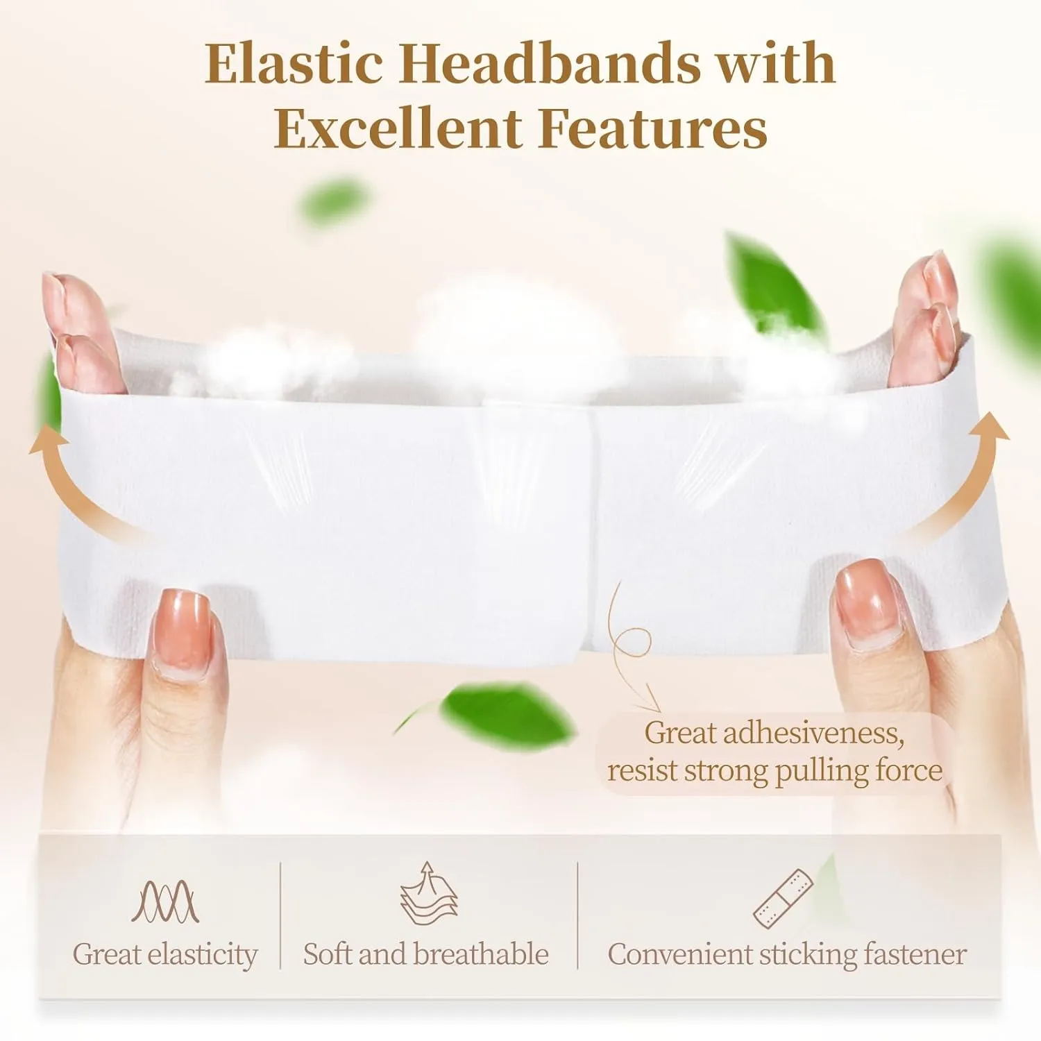 JUSTDOLIFE 150 PCS Disposable Spa Headbands, Elastic Headband Wrap with Adjustable Closure, Stretch Non-Woven Facial Bandeau, Soft Skin Care Essential Headbands with Sticking Fastener