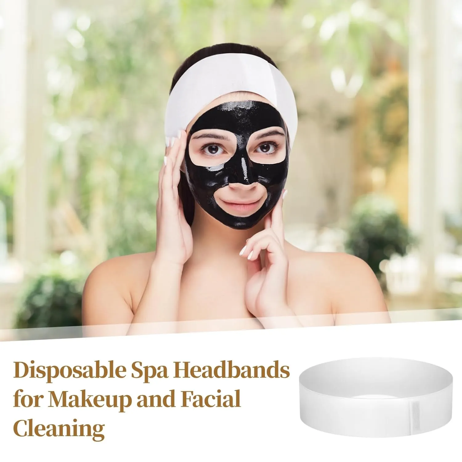 JUSTDOLIFE 150 PCS Disposable Spa Headbands, Elastic Headband Wrap with Adjustable Closure, Stretch Non-Woven Facial Bandeau, Soft Skin Care Essential Headbands with Sticking Fastener