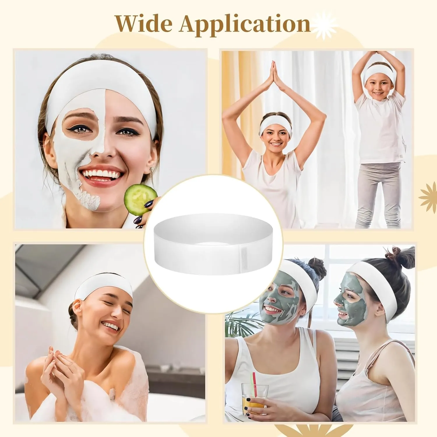 JUSTDOLIFE 150 PCS Disposable Spa Headbands, Elastic Headband Wrap with Adjustable Closure, Stretch Non-Woven Facial Bandeau, Soft Skin Care Essential Headbands with Sticking Fastener