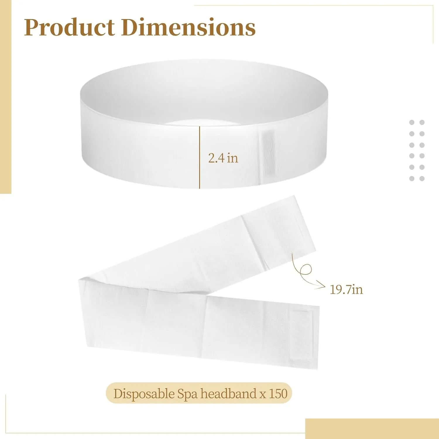 JUSTDOLIFE 150 PCS Disposable Spa Headbands, Elastic Headband Wrap with Adjustable Closure, Stretch Non-Woven Facial Bandeau, Soft Skin Care Essential Headbands with Sticking Fastener