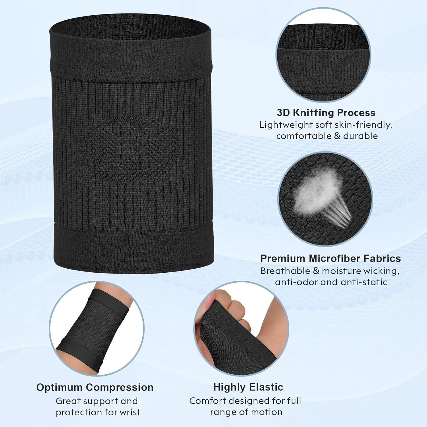 KEKING Compression Wrist Sleeves for Women Men, 1 Pair, Premium Wrist Support Bands for Carpal Tunnel, Improve Circulation & Recovery, Tendonitis, Tennis, Sports - Wrist Brace Wrist Wraps, Black XL
