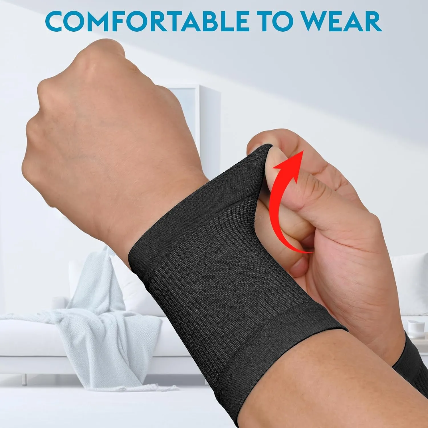 KEKING Compression Wrist Sleeves for Women Men, 1 Pair, Premium Wrist Support Bands for Carpal Tunnel, Improve Circulation & Recovery, Tendonitis, Tennis, Sports - Wrist Brace Wrist Wraps, Black XL