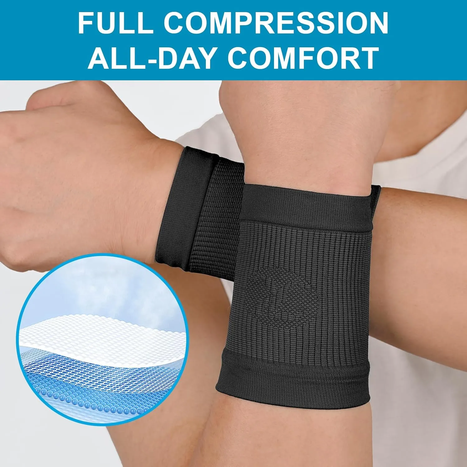 KEKING Compression Wrist Sleeves for Women Men, 1 Pair, Premium Wrist Support Bands for Carpal Tunnel, Improve Circulation & Recovery, Tendonitis, Tennis, Sports - Wrist Brace Wrist Wraps, Black XL