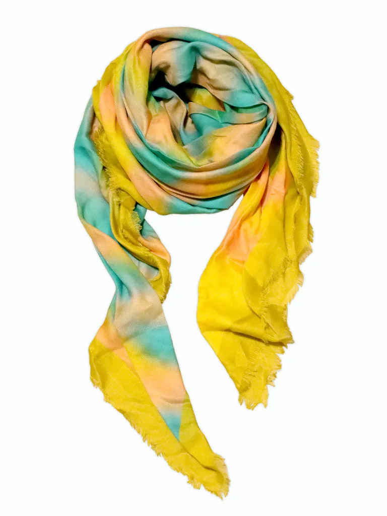 Luxury Fancy Big Yellow Scarf "Fantaisie de Rive Gauche"  Made in Italy